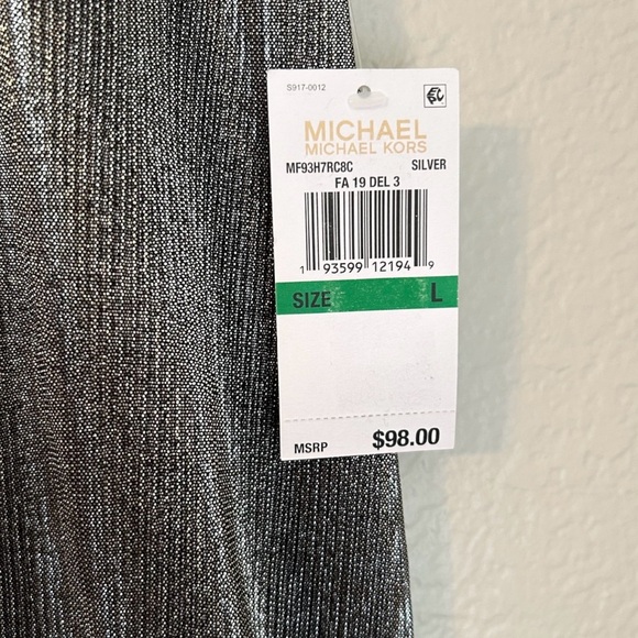 NWT, Michael Kors Women’s Silver Pleated Metallic Cropped Pants, Size Large - Picture 3 of 7